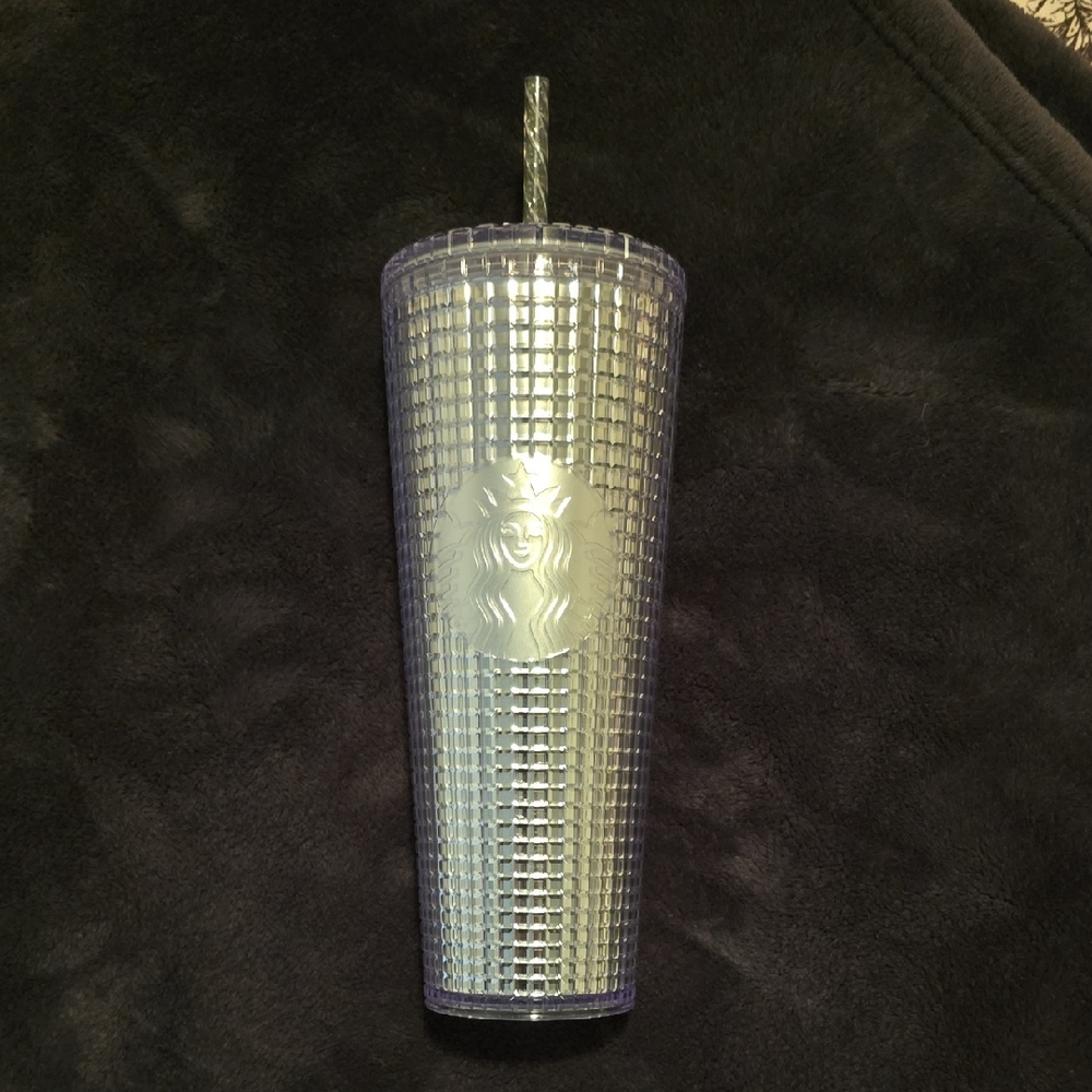 Starbucks Metallic Silver Textured Cup with Straw